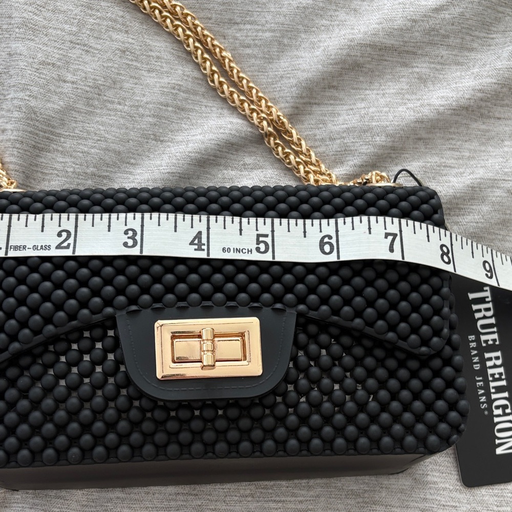 True Religion Black Textured Shoulder Bag with Gold Chain - Picture 6 of 10